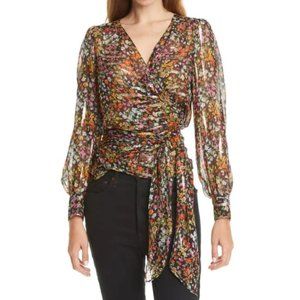 ba&sh Flaure Floral Silk & Metallic Blouse